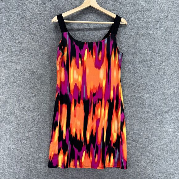 Blu Sage Dress Women M Medium Orange Geometric Shift Short V-Neck Sleeveless - Picture 2 of 6